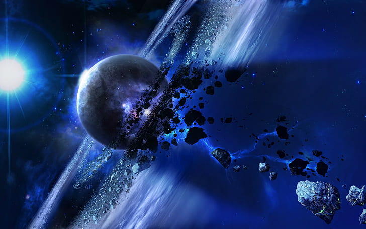 planet, weltraum, galaxie, render, asteroid, HD-Hintergrundbild