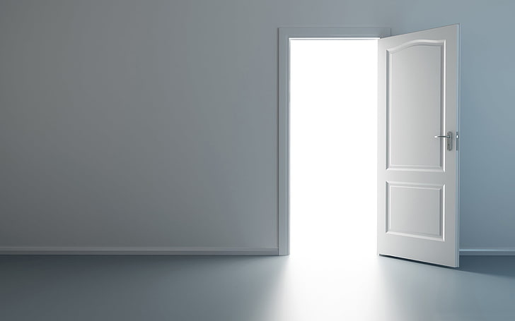 offene Tür-Design HD Tapete, weiße Holztür 2-flügelig, HD-Hintergrundbild