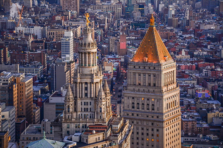 building, home, New York, panorama, architecture, Manhattan, New York City, Manhattan Municipal Building, Thurgood Marshall United States Courthouse, HD wallpaper