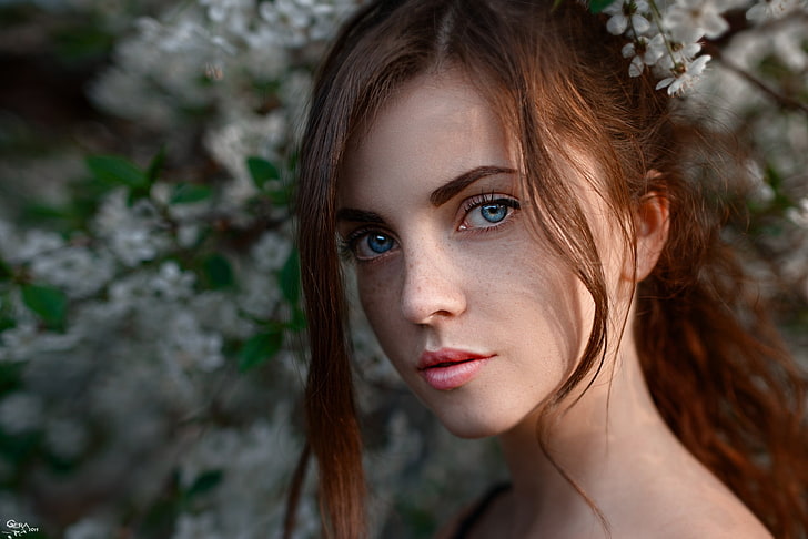 cara, mujer, modelo, ojos azules, Georgy Chernyadyev, Fondo de pantalla HD
