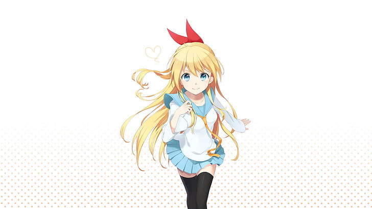 gelbhaarige weibliche Anime-Figur, Anime, Anime-Mädchen, blond, langes Haar, Nisekoi, Kirisaki Chitoge, blaue Augen, Schuluniform, Haarschmuck, Schleife, HD-Hintergrundbild