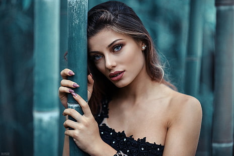 women, model, Alessandro Di Cicco, blue, bare shoulders, Margherita Sicignano, HD wallpaper HD wallpaper
