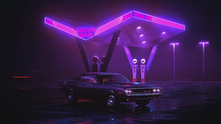 purple, car, Retrowave, landscape, HD wallpaper