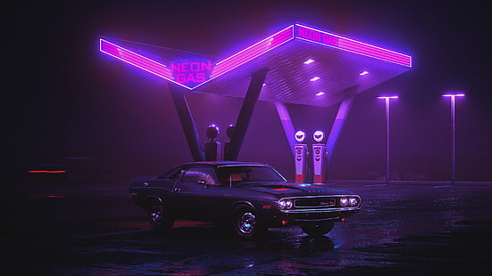 purple, car, Retrowave, landscape, HD wallpaper HD wallpaper