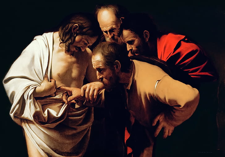 picture, mythology, Michelangelo Merisi da Caravaggio, The Unbelief Of St. Thomas, HD wallpaper