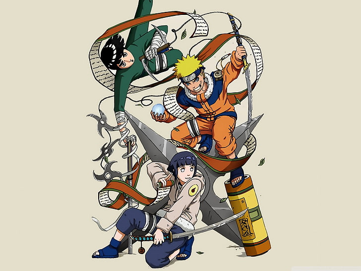 Anime, Naruto, Hinata Hyūga, Naruto Uzumaki, Rock Lee, Tapety HD