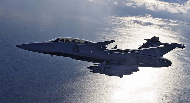 fotografia aérea de avião de combate cinza, JAS-39 Gripen, caça a jato, avião, aeronaves, céu, militar, aviões militares, HD papel de parede