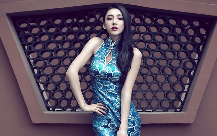 Chinesisches Kleid, Cheongsam, asiatische, schwarze Haare, HD-Hintergrundbild