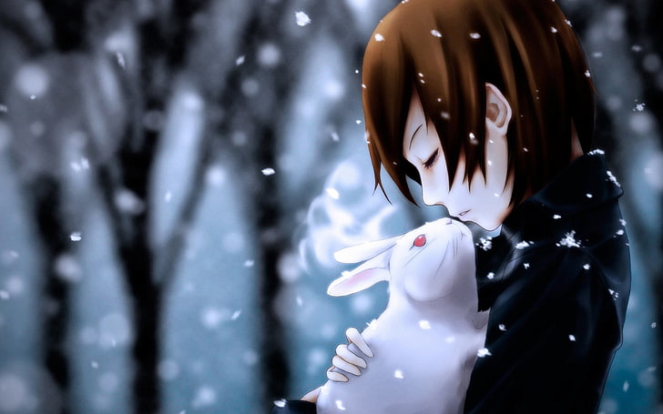 Anime Girl Rabbit And Snow, man holding rabbit digital wallpaper, Anime / Animated, , white, girl, rabbit, winter, snowman, anime, HD wallpaper