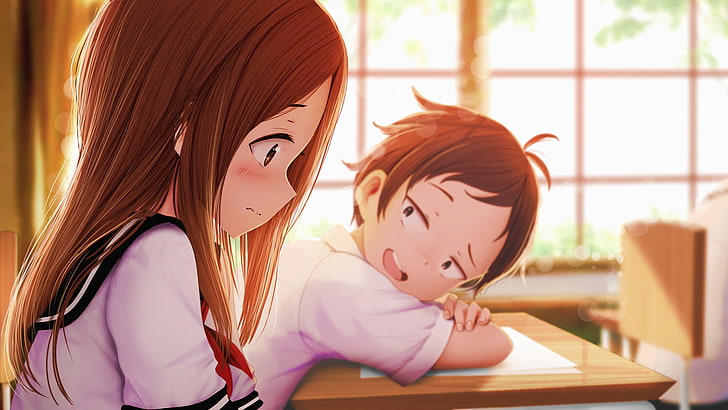 Karakai Jouzu no Takagi-san, Takagi-san, Nishikata, Anime, Schuluniform, Anime-Mädchen, Anime-Jungen, kurzes Haar, Schulmädchen, HD-Hintergrundbild