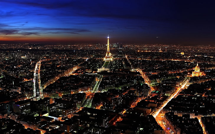 Eyfel Kulesi, Fransa, paris, Fransa, gece, üstten görünüm, şehir ışıkları, HD masaüstü duvar kağıdı