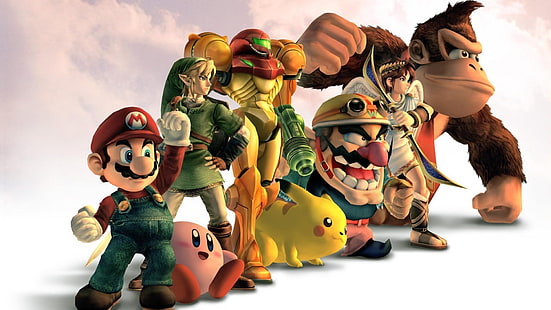 Donkey Kong, Kirby, Link, Metroid, Pikachu, Samus Aran, Super Mario, The Legend Of Zelda, videogiochi, Wario, Sfondo HD HD wallpaper