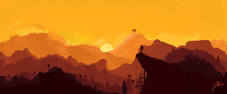 رسم الجبال والأشجار ، Firewatch ، ألعاب الفيديو ، المناظر الطبيعية، خلفية HD