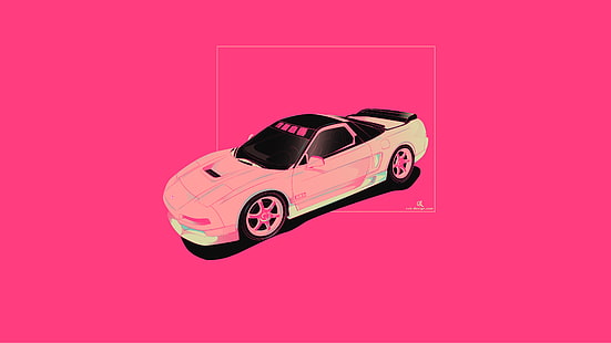 nsx, Honda NSX, Honda, JDM, carros japoneses, arte digital, minimalismo, carro, ilustração de carro, Acura NSX, Acura NSX GT3, Japão, rosa, fundo rosa, HD papel de parede HD wallpaper