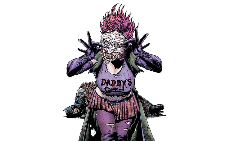 Illustrazione anime femminile dai capelli viola, Batman, DC Comics, sfondo semplice, Harley Quinn, Sfondo HD