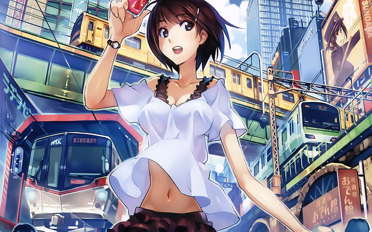шатенка женский аниме персонаж иллюстрация, манга, аниме девушки, Rail Wars, HD обои