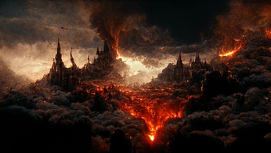 الفن الرقمي ، Midjourney AI ، Mordor ، The Lord of the Rings ، lava، خلفية HD HD wallpaper