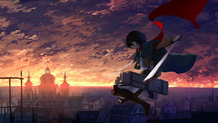 Titan Mikasa Ackerman, Mikasa Ackerman, 스카프, Shingeki no Kyojin, 애니메이션 소녀 공격, HD 배경 화면