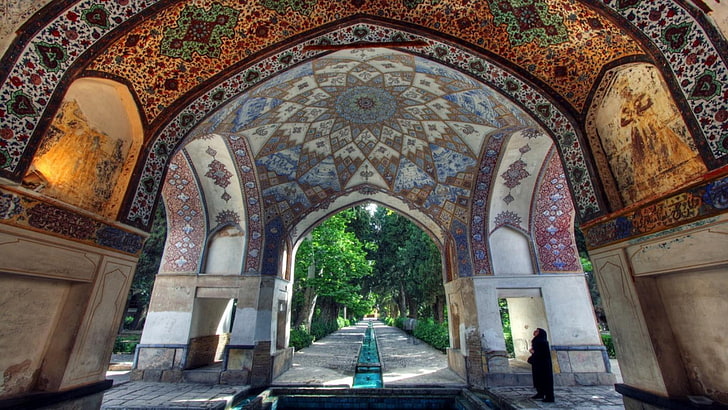 iran, garden, architecture, historical, arches, building, medieval architecture, iranian architecture, arcade, byzantine architecture, history, ancient, fin garden, tehran, HD wallpaper