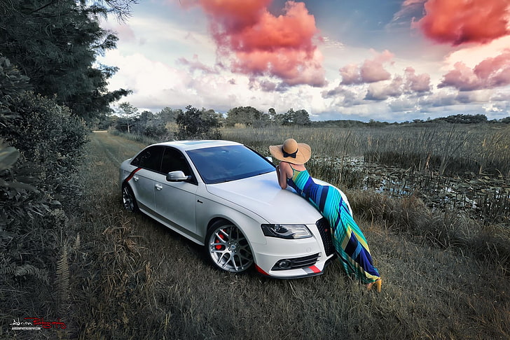 car, women, dress, women with cars, Audi, HD wallpaper