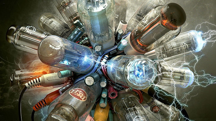Farbige Flaschen mit digitaler Tapete, WIRE, LAMP, ENERGY, PLUG, ELECTRONICS, LEVEL, CAPACITORS, ELECTRICITY, CONDUCTORS, CAPACITY, HD-Hintergrundbild