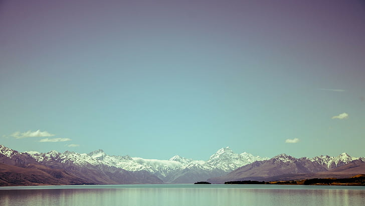 горы, озеро, альпы, снег, вода, чистое небо, HD обои