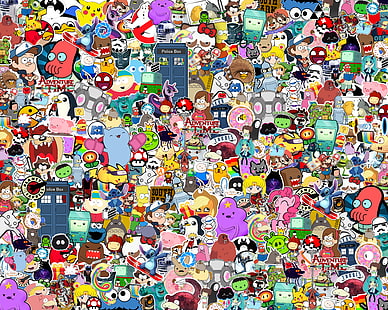 assorted cartoon characters doodle, Style, Heroes, JDM, Stickers, Cartoon, HD wallpaper HD wallpaper