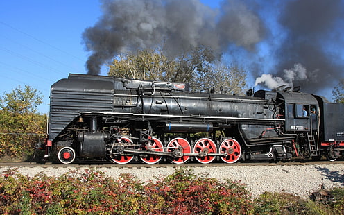 черный паровоз поезд, паровоз, паровоз, поезд, на улице, железная дорога, HD обои HD wallpaper