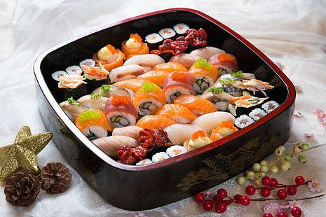 Еда, суши, рыба, рис, морепродукты, HD обои HD wallpaper