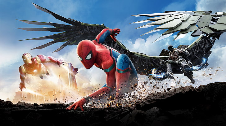 SPIDERMAN HOMECOMING 2017, ilustracja Marvel Spider-Man, filmy, Spider-Man, skrzydła, superbohater, film, spiderman, film, sęp, powrót do domu, 2017, ironman, Tapety HD