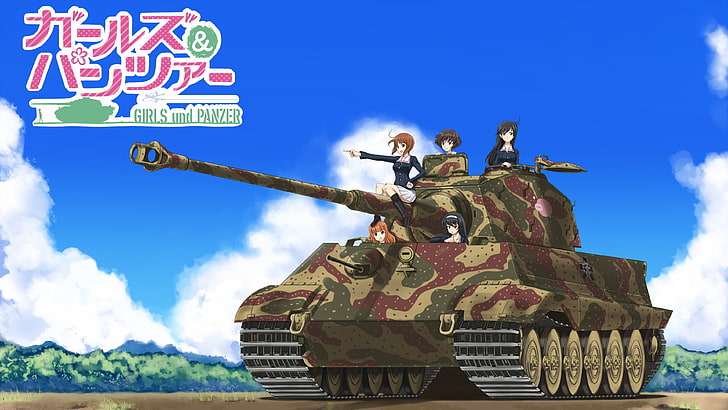 Meninas e Panzer, Tiger II, anime meninas, anime, tanque, Akiyama Yukari, Isuzu Hana, Nishizumi Miho, Reizei Mako, Takebe Saori, HD papel de parede