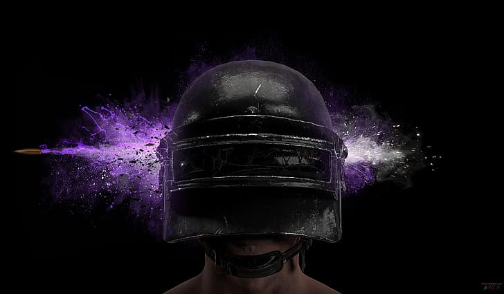 PUBG, helmet, bullet, video games, PC gaming, purple, simple background, black background, HD wallpaper
