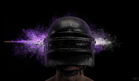 PUBG, helmet, bullet, video games, PC gaming, purple, simple background, black background, HD wallpaper HD wallpaper