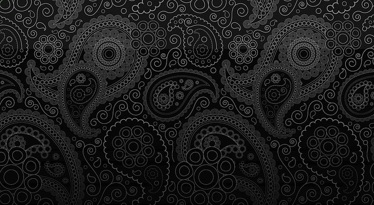 Design preto e branco, papel de parede cinza e preto padrão paisley, Aero, padrões, HD papel de parede