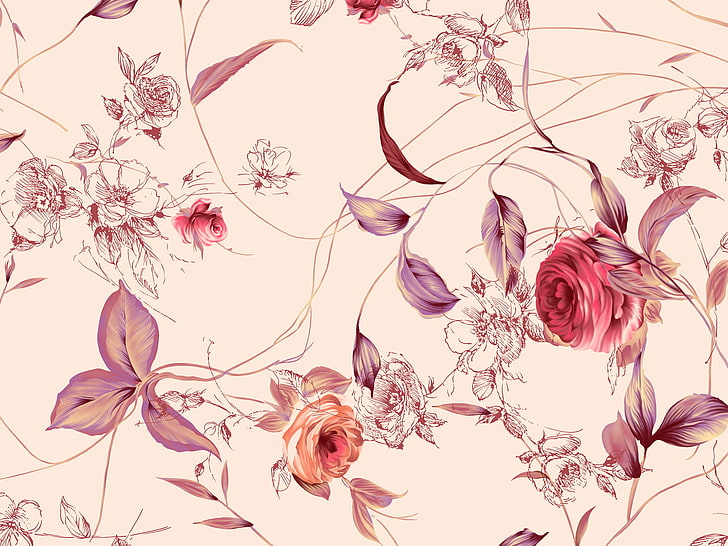 vektor bunga, daun, bunga, latar belakang, Wallpaper HD