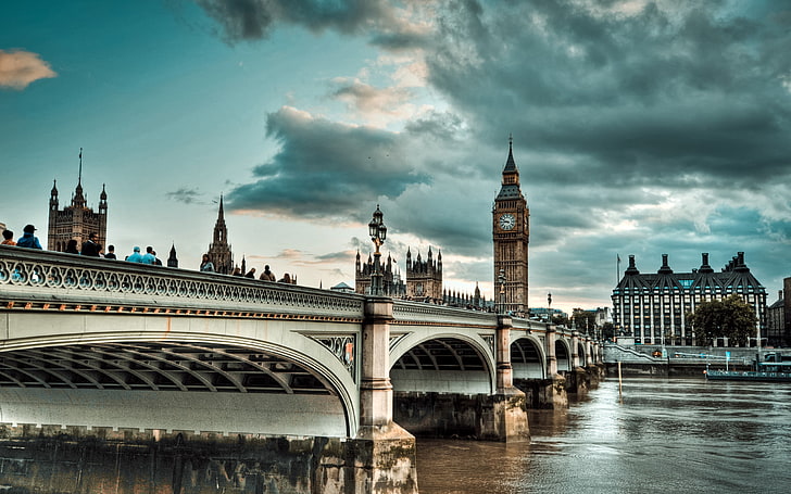 brown clock tower, England, London, Thames, Big Ben, River, westminster bridge, HD wallpaper
