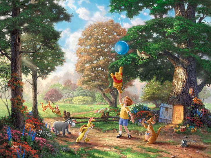 Winnie the Pooh Balon Ağaçları Çizim HD, dijital / sanat, ağaçlar, çizim, balon, pooh, winnie, HD masaüstü duvar kağıdı