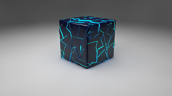 fond d'écran cube noir et bleu, 3D, Cinema 4D, art numérique, cube, Fond d'écran HD HD wallpaper