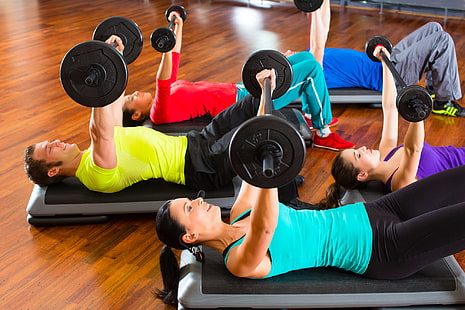 group, fitness, gym, weights, dumbbells, HD wallpaper HD wallpaper