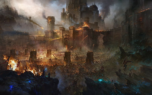 fantasy art, fantasy city, war, battle, HD wallpaper HD wallpaper