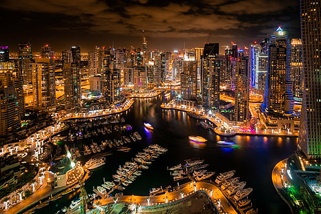 photo of Urban Area skyline at night, Dubai Marina, photo, Urban Area, skyline, at night, Dubai  Marina, UAE, Nightscape, Cityscape, HDR, Skyscrapers, Cayan  Tower, night, urban Skyline, asia, architecture, skyscraper, famous Place, downtown District, urban Scene, business, china - East Asia, city, modern, tower, illuminated, travel, dusk, HD wallpaper HD wallpaper