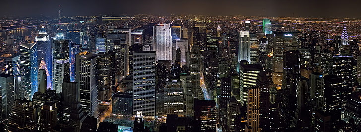 ニューヨークのミッドタウンスカイライン、黒の高層ビル、市、ニューヨーク、ニューヨークのミッドタウンスカイライン、 HDデスクトップの壁紙