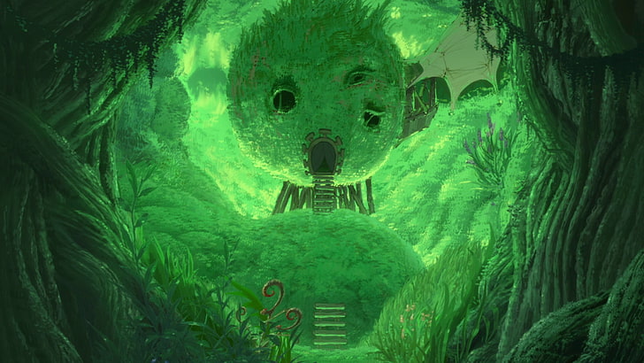 yeşil ve siyah kurbağa peluş oyuncak, çevre, mağara, Uçurumda yapılan, anime, HD masaüstü duvar kağıdı