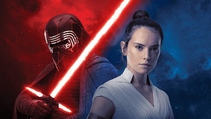 Gwiezdne wojny, Star Wars: The Rise of Skywalker, Daisy Ridley, Kylo Ren, Lightsaber, Rey (Star Wars), Tapety HD