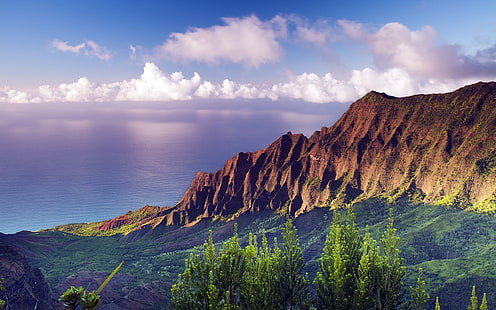 ハワイ、海岸、州、公園、日没、ハワイでナパリ海岸州立公園の夕日、 HDデスクトップの壁紙 HD wallpaper