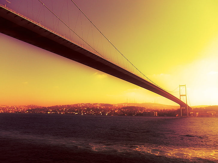 Istanbul, Bosforo, ponte, tramonto, Sfondo HD