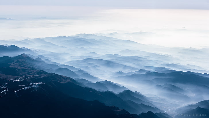 霧、山、霧、自然と山、 HDデスクトップの壁紙