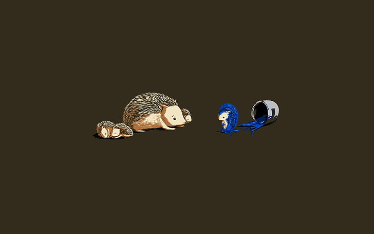 brown hedgehog clip art, threadless, humor, simple, minimalism, Sonic the Hedgehog, hedgehog, painting, brown background, simple background, HD wallpaper