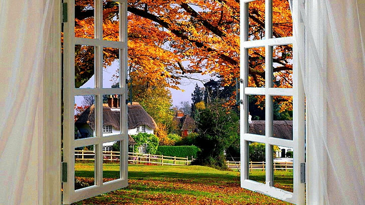 Hecho por el hombre, ventana, otoño, casa, Fondo de pantalla HD