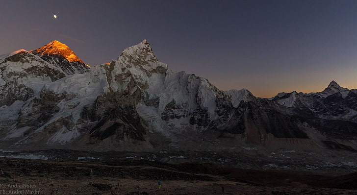 rock mountain, Mount Everest, sky, stars, nature, HD wallpaper